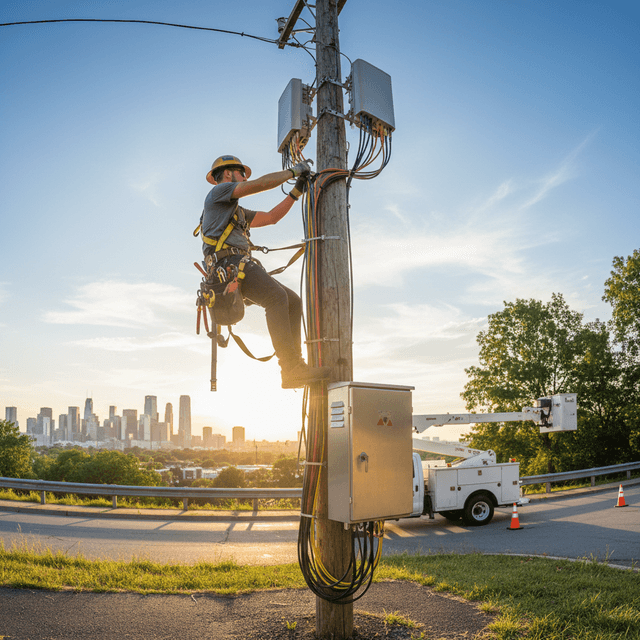 Technicien GTS SARL installant une infrastructure télécom sur le terrain en RDC